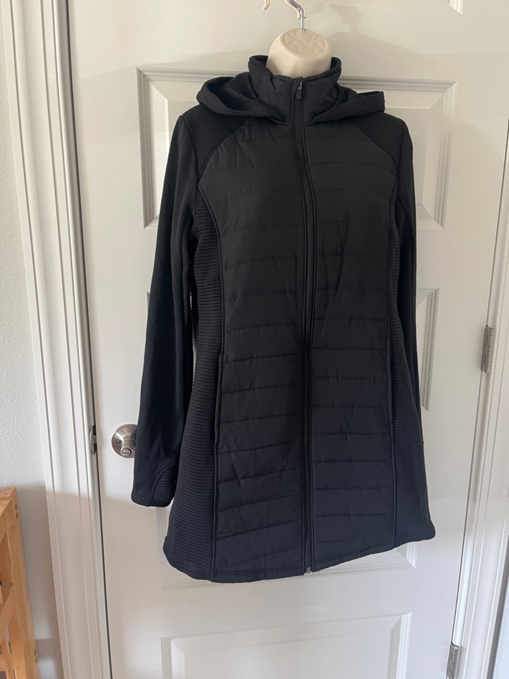 tek gear Black Quilted Hooded Long Puffer Coat